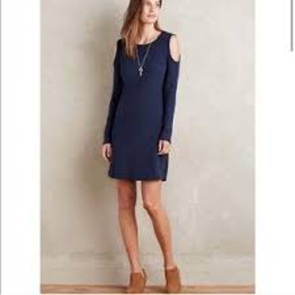 Anthropologie Sol Angeles Navy Cold Shoulder Long Sleeve Ribbed Dress Sz M NWT